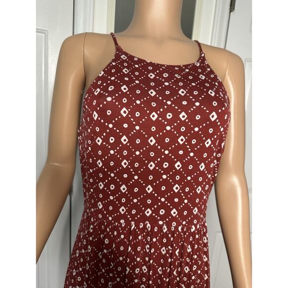 LOFT Ann Taylor Brick Red Sleeveless Geometric Print Midi Dress Size Medium - Picture 6 of 7